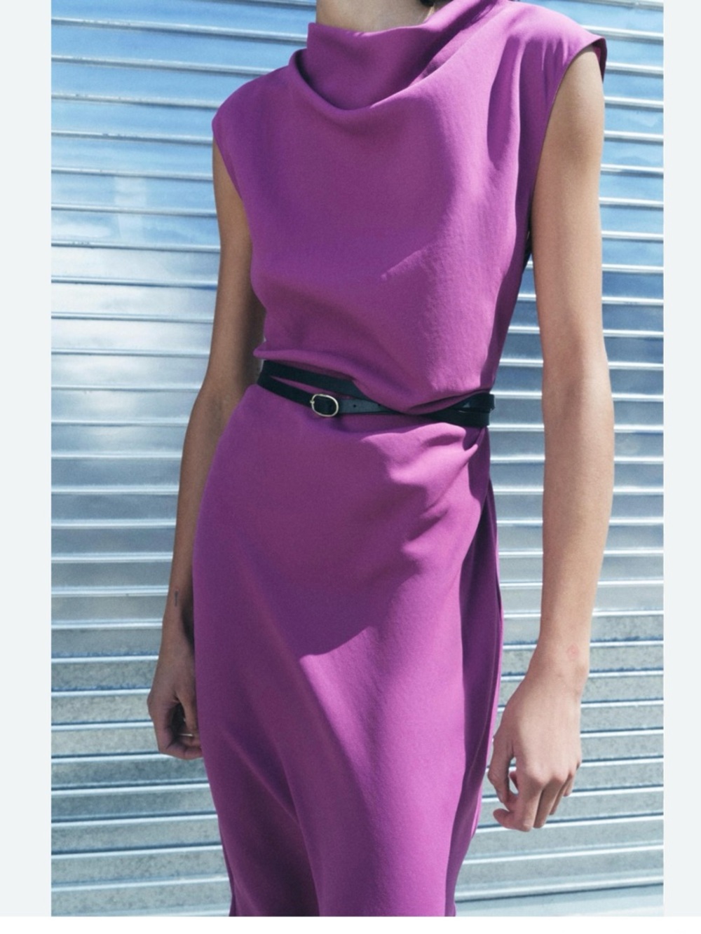 Zara Draped Beckline Midi Dress NWT | Minimalist Belted Purple XL
